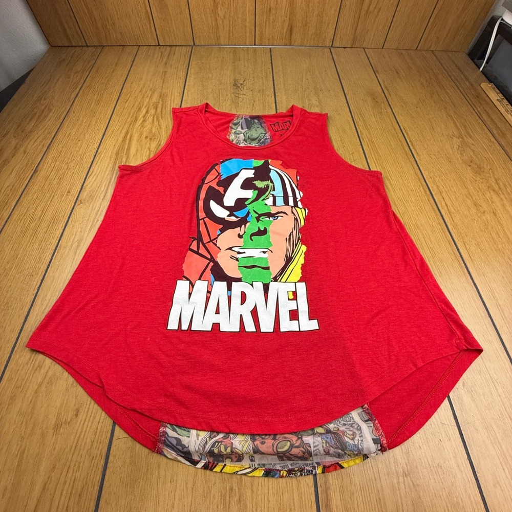 Marvel Comics Avengers Graphic Tank Top Red Kids XL 15-17 Comic Strip Back Hem